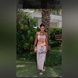 These Three Boutique Flower printed maxi dress- light mocha